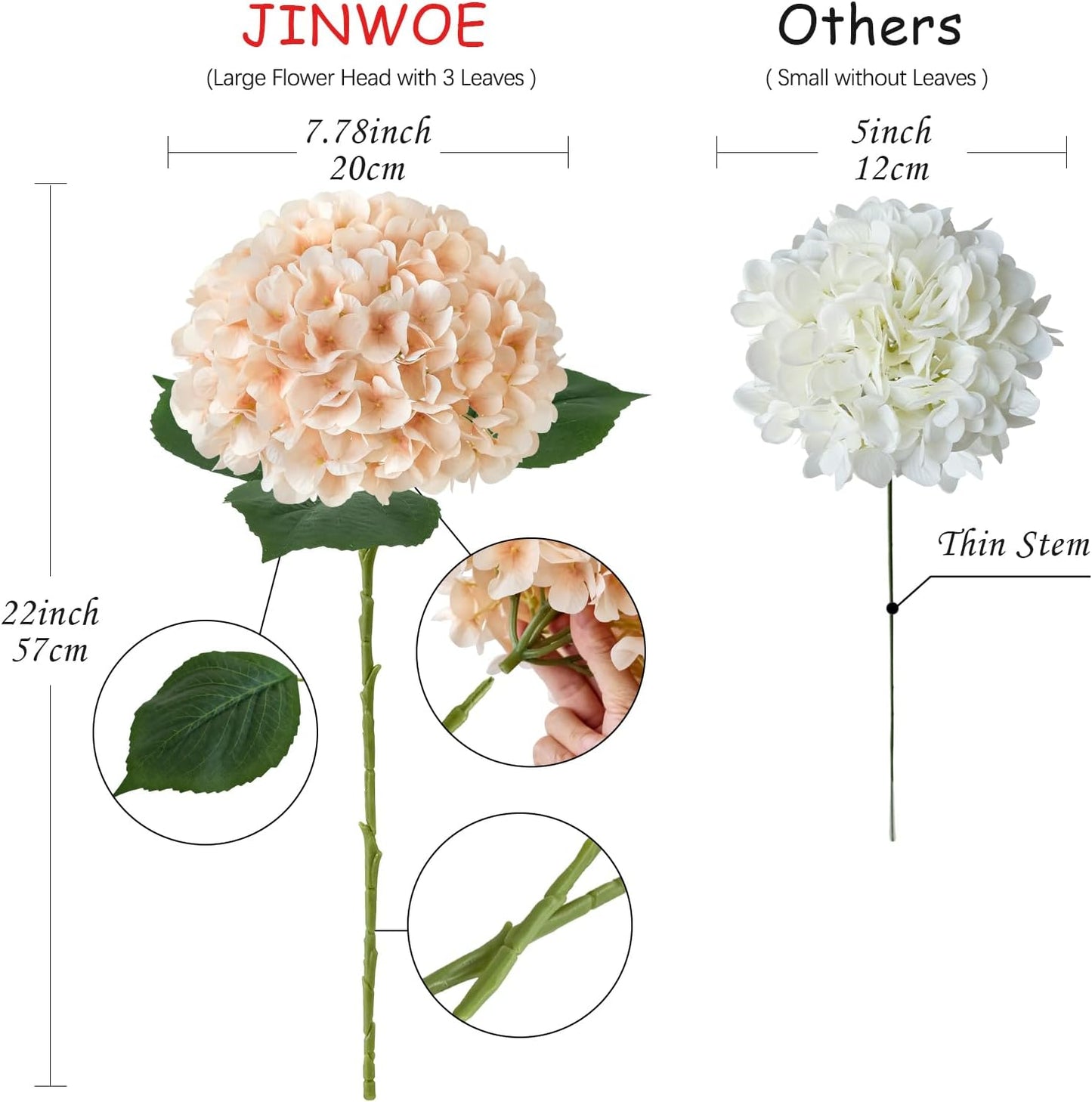 JINWOE Pink Flowers Silk Artificial Hydrangeas, 4Pcs 22" Lifelike Large Silk Flowers with Stems, Artificial Flowers for Wedding Bouquet Table Centerpieces Outdoor Home