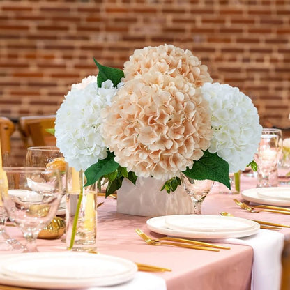 JINWOE Pink Flowers Silk Artificial Hydrangeas, 4Pcs 22" Lifelike Large Silk Flowers with Stems, Artificial Flowers for Wedding Bouquet Table Centerpieces Outdoor Home