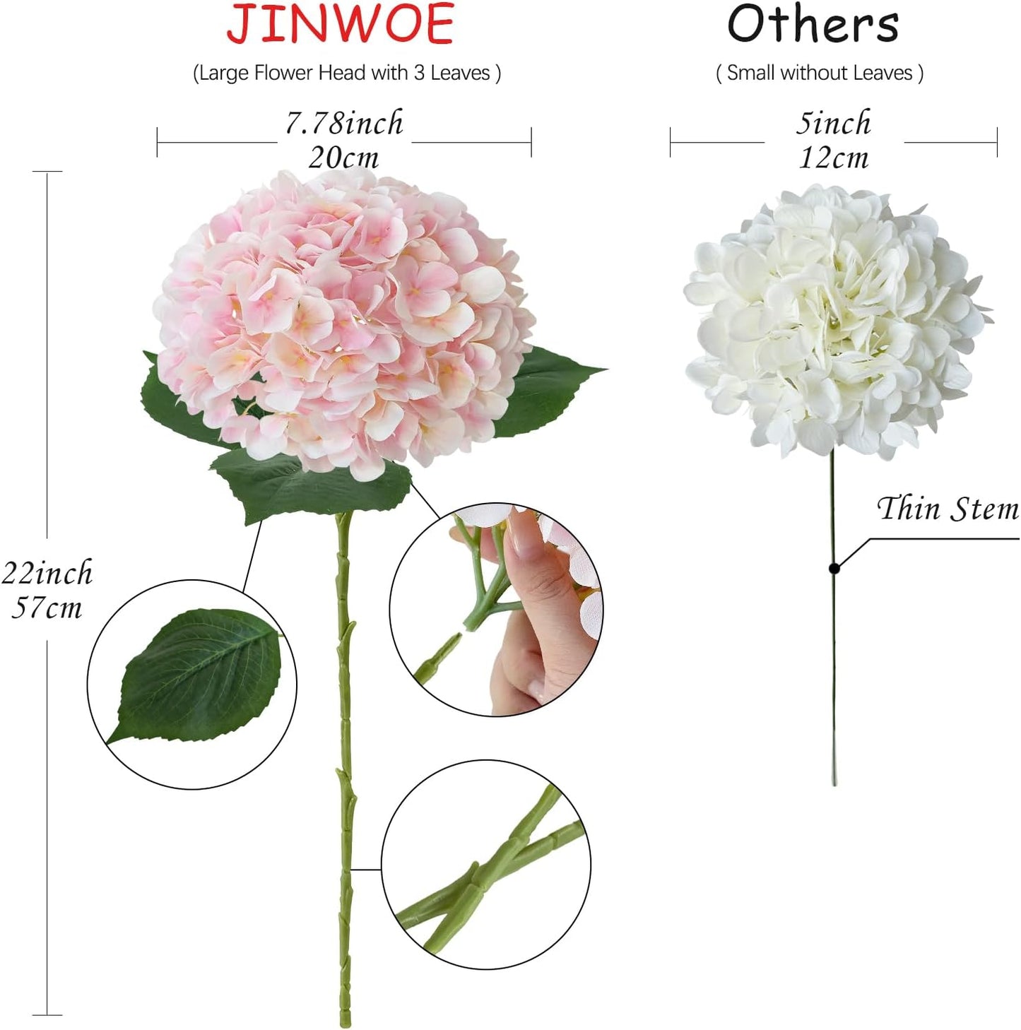 JINWOE Pink Flowers Silk Artificial Hydrangeas, 4Pcs 22" Lifelike Large Silk Flowers with Stems, Artificial Flowers for Wedding Bouquet Table Centerpieces Outdoor Home
