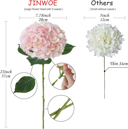JINWOE Pink Flowers Silk Artificial Hydrangeas, 4Pcs 22" Lifelike Large Silk Flowers with Stems, Artificial Flowers for Wedding Bouquet Table Centerpieces Outdoor Home