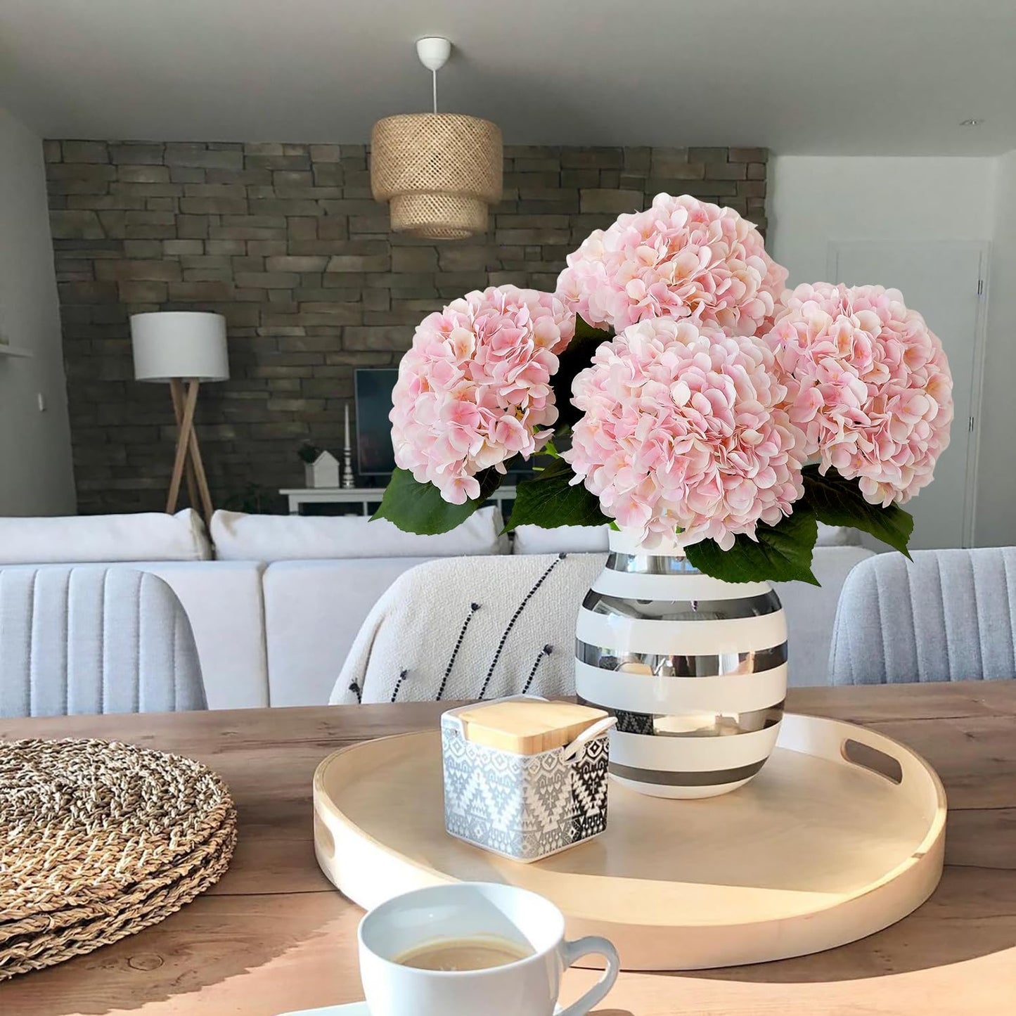 JINWOE Pink Flowers Silk Artificial Hydrangeas, 4Pcs 22" Lifelike Large Silk Flowers with Stems, Artificial Flowers for Wedding Bouquet Table Centerpieces Outdoor Home