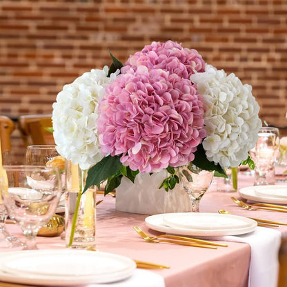 JINWOE Pink Flowers Silk Artificial Hydrangeas, 4Pcs 22" Lifelike Large Silk Flowers with Stems, Artificial Flowers for Wedding Bouquet Table Centerpieces Outdoor Home