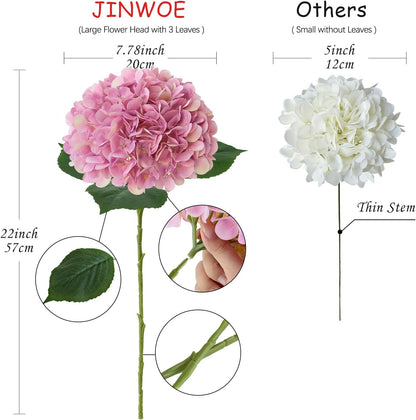 JINWOE Pink Flowers Silk Artificial Hydrangeas, 4Pcs 22" Lifelike Large Silk Flowers with Stems, Artificial Flowers for Wedding Bouquet Table Centerpieces Outdoor Home