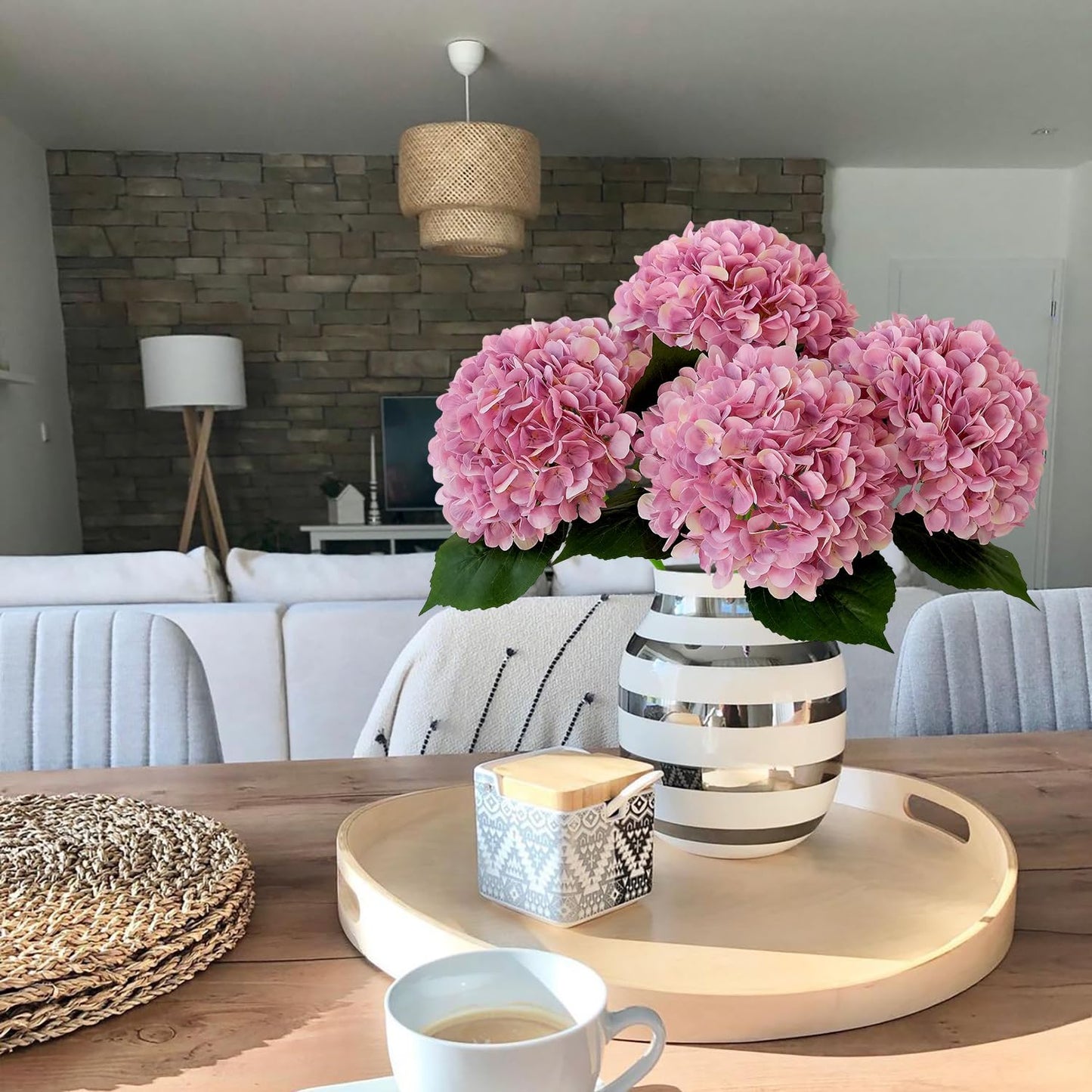 JINWOE Pink Flowers Silk Artificial Hydrangeas, 4Pcs 22" Lifelike Large Silk Flowers with Stems, Artificial Flowers for Wedding Bouquet Table Centerpieces Outdoor Home