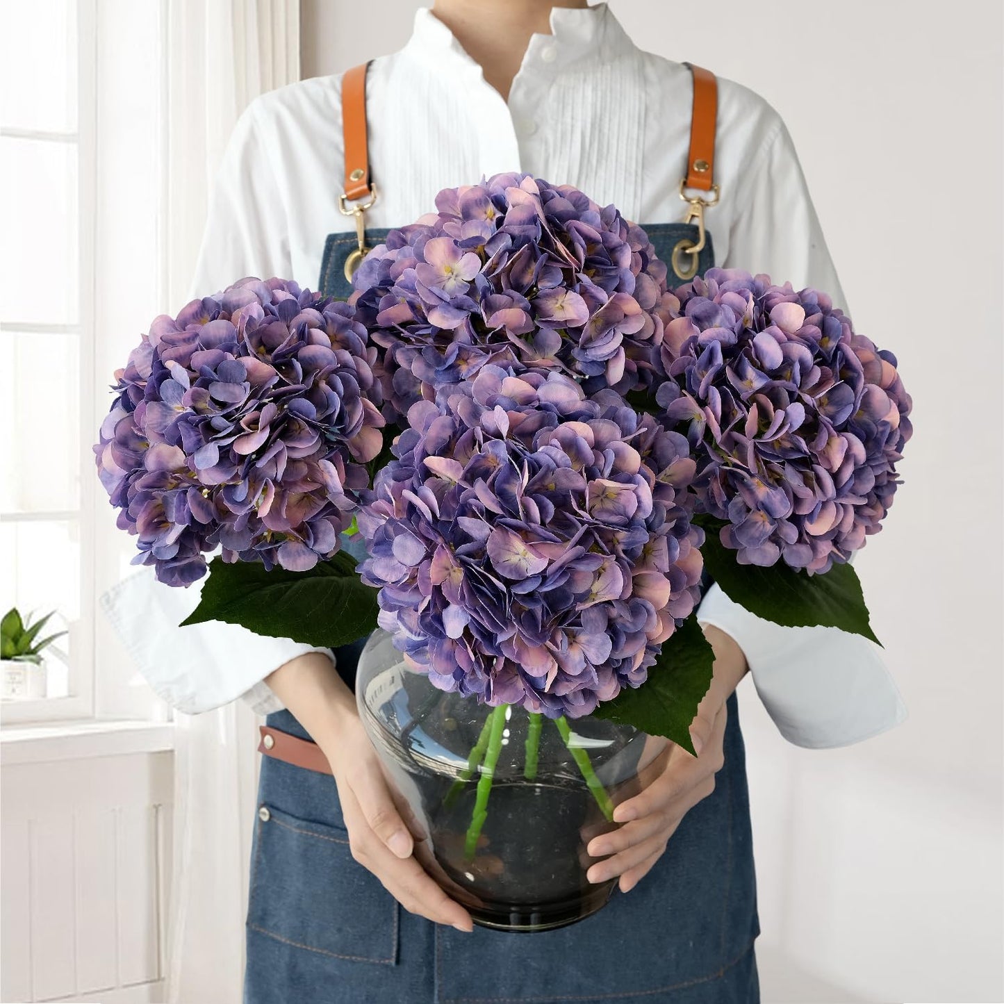 JINWOE Pink Flowers Silk Artificial Hydrangeas, 4Pcs 22" Lifelike Large Silk Flowers with Stems, Artificial Flowers for Wedding Bouquet Table Centerpieces Outdoor Home