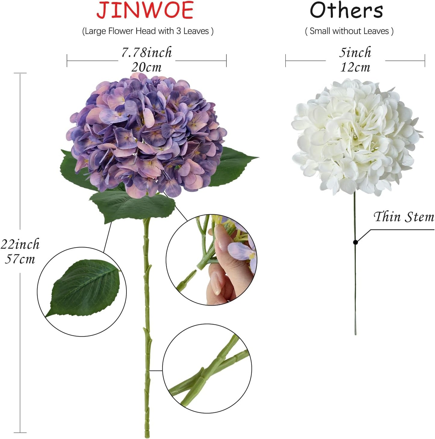 JINWOE Pink Flowers Silk Artificial Hydrangeas, 4Pcs 22" Lifelike Large Silk Flowers with Stems, Artificial Flowers for Wedding Bouquet Table Centerpieces Outdoor Home