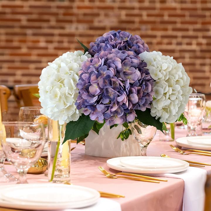 JINWOE Pink Flowers Silk Artificial Hydrangeas, 4Pcs 22" Lifelike Large Silk Flowers with Stems, Artificial Flowers for Wedding Bouquet Table Centerpieces Outdoor Home