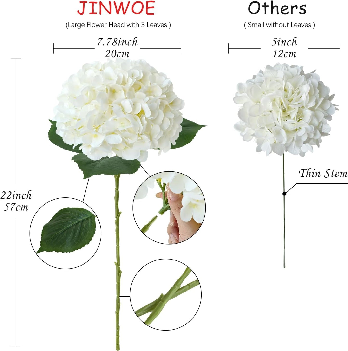 JINWOE Pink Flowers Silk Artificial Hydrangeas, 4Pcs 22" Lifelike Large Silk Flowers with Stems, Artificial Flowers for Wedding Bouquet Table Centerpieces Outdoor Home