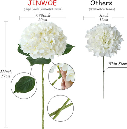 JINWOE Pink Flowers Silk Artificial Hydrangeas, 4Pcs 22" Lifelike Large Silk Flowers with Stems, Artificial Flowers for Wedding Bouquet Table Centerpieces Outdoor Home