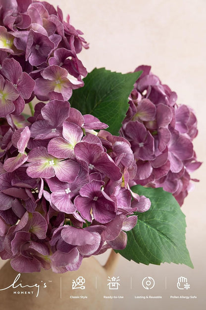 Purple Hydrangea Artificial Flowers Fake Faux Hydrangeas Stem