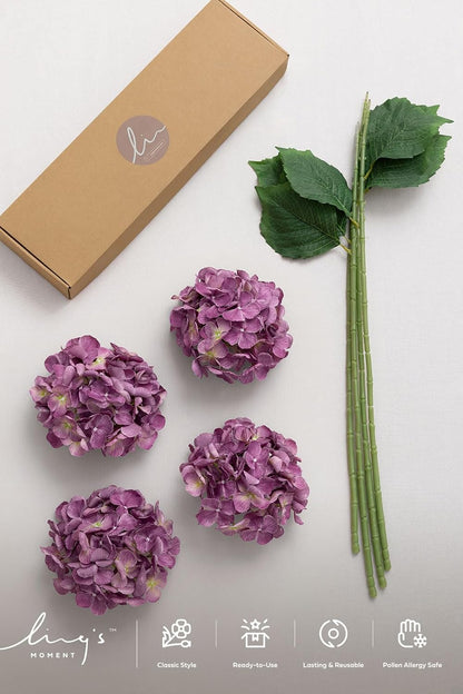 Purple Hydrangea Artificial Flowers Fake Faux Hydrangeas Stem