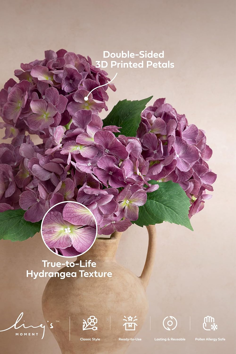 Purple Hydrangea Artificial Flowers Fake Faux Hydrangeas Stem