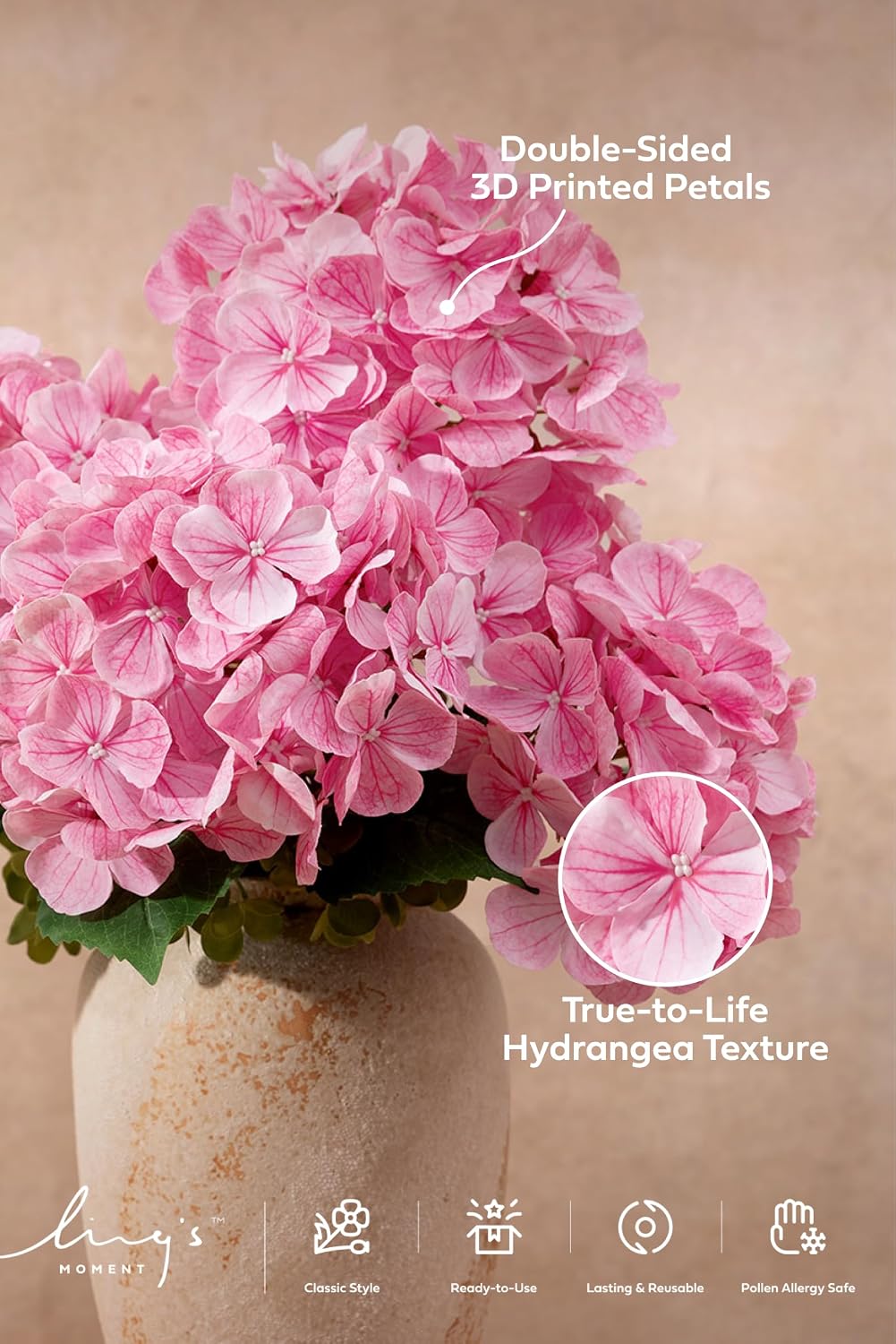 Purple Hydrangea Artificial Flowers Fake Faux Hydrangeas Stem
