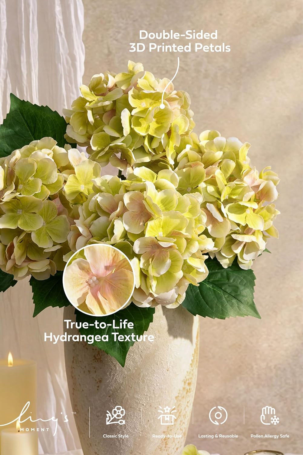 Purple Hydrangea Artificial Flowers Fake Faux Hydrangeas Stem