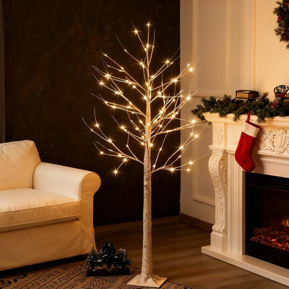 6 Feet Lighted White Birch Tree, Warm White USB 8 Modes Dimmable Control for Indoor Outdoor White Birch Tree Lights, Thanksgiving Christmas Decorations Pre-Lit Artificial Tree (Warm White)