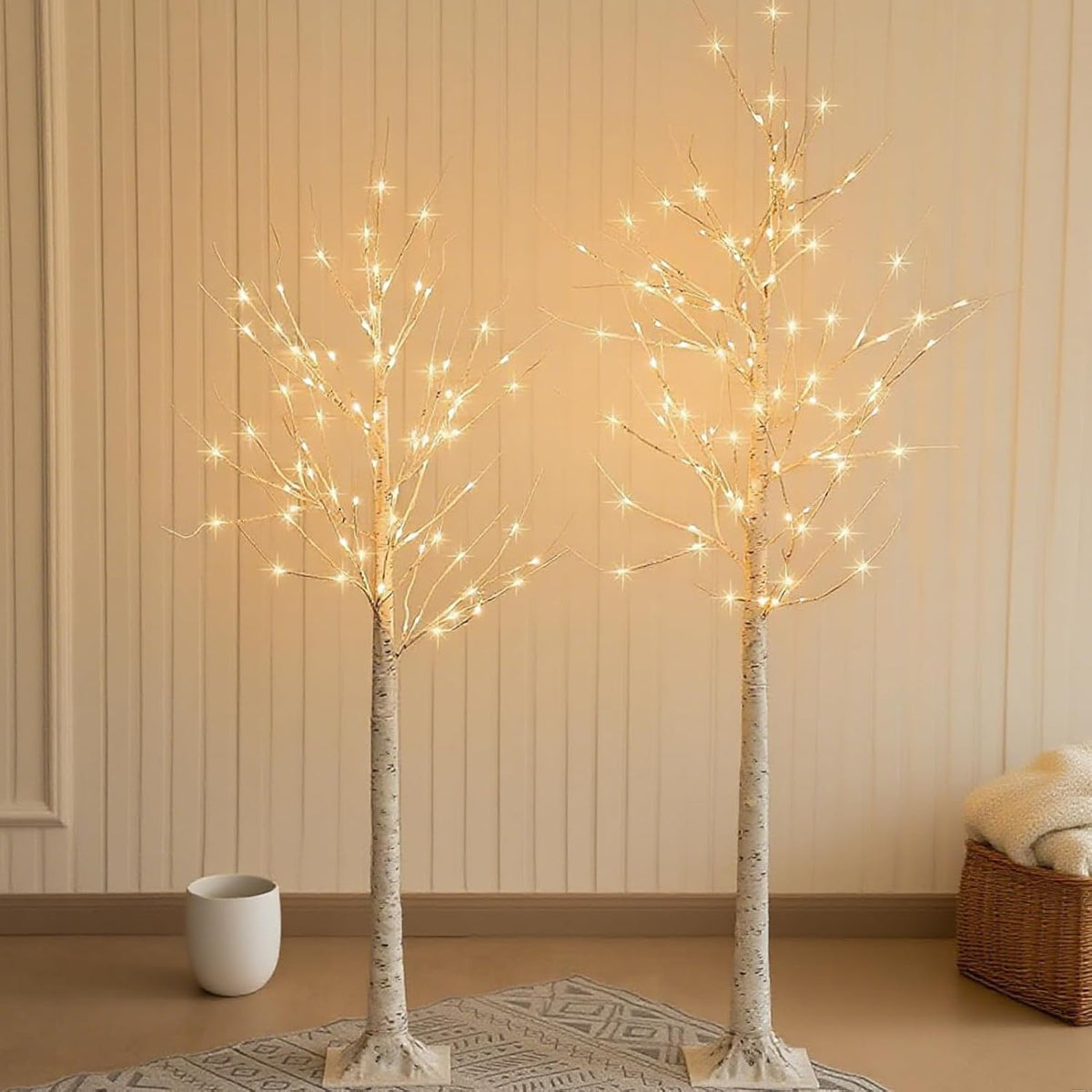 6 Feet Lighted White Birch Tree, Warm White USB 8 Modes Dimmable Control for Indoor Outdoor White Birch Tree Lights, Thanksgiving Christmas Decorations Pre-Lit Artificial Tree (Warm White)