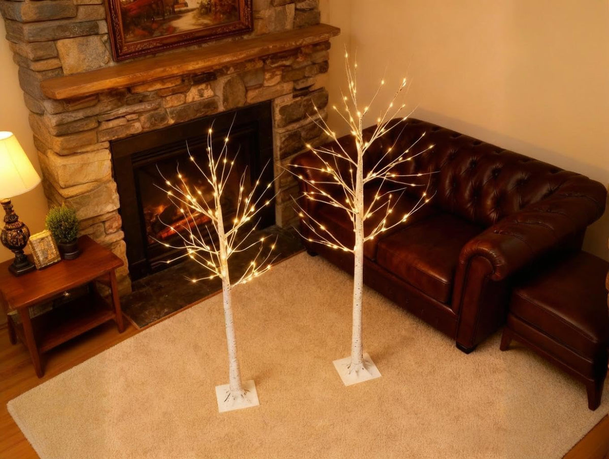 6 Feet Lighted White Birch Tree, Warm White USB 8 Modes Dimmable Control for Indoor Outdoor White Birch Tree Lights, Thanksgiving Christmas Decorations Pre-Lit Artificial Tree (Warm White)