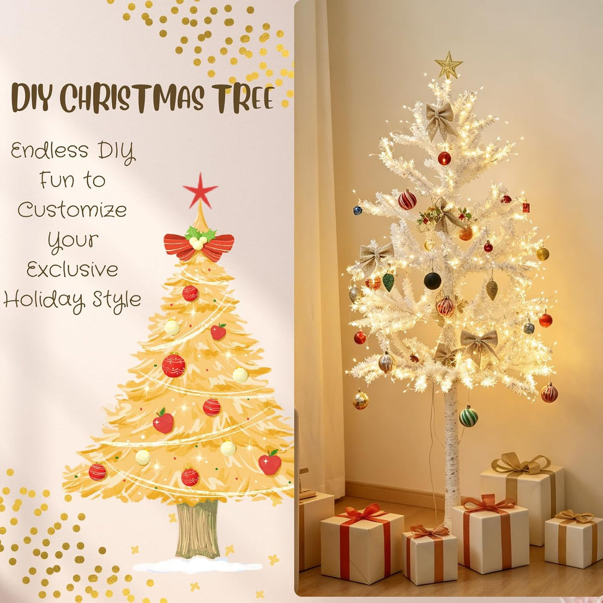 6 Feet Lighted White Birch Tree, Warm White USB 8 Modes Dimmable Control for Indoor Outdoor White Birch Tree Lights, Thanksgiving Christmas Decorations Pre-Lit Artificial Tree (Warm White)