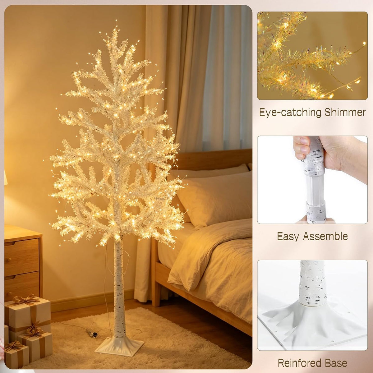 6 Feet Lighted White Birch Tree, Warm White USB 8 Modes Dimmable Control for Indoor Outdoor White Birch Tree Lights, Thanksgiving Christmas Decorations Pre-Lit Artificial Tree (Warm White)