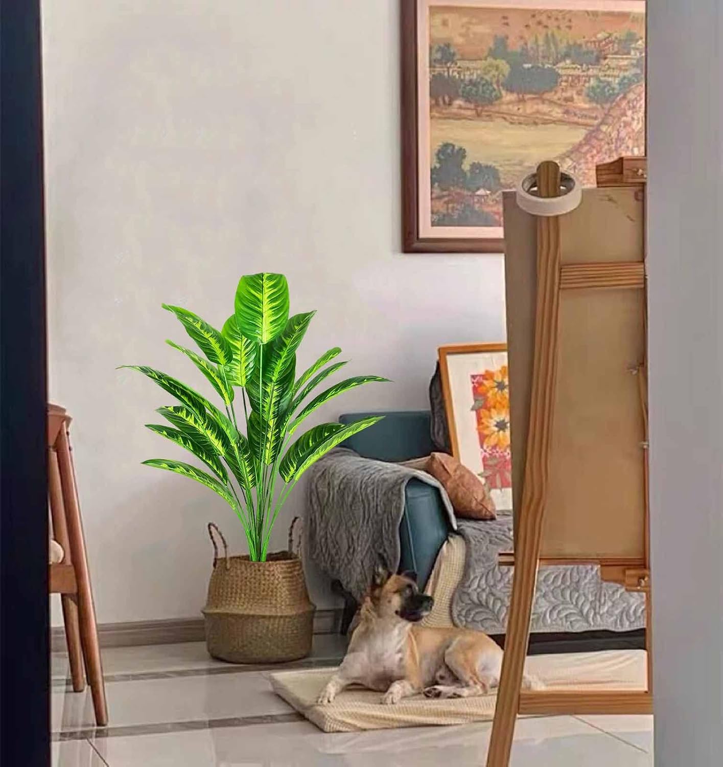 Artificial Plants Fake Banana Tree with Green Leaves in Plastic Pot 80cm Faux Strelitzia Jungle Tropical Plants Greenery Decoration for Home Indoor Outdoor Office Garden (Yellow)