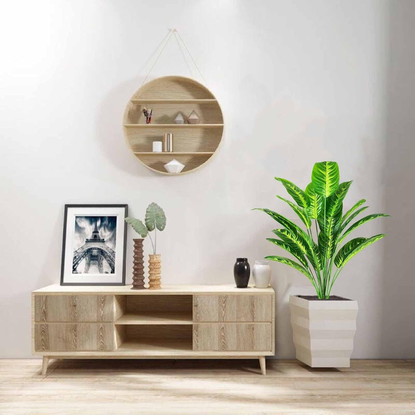 Artificial Plants Fake Banana Tree with Green Leaves in Plastic Pot 80cm Faux Strelitzia Jungle Tropical Plants Greenery Decoration for Home Indoor Outdoor Office Garden (Yellow)
