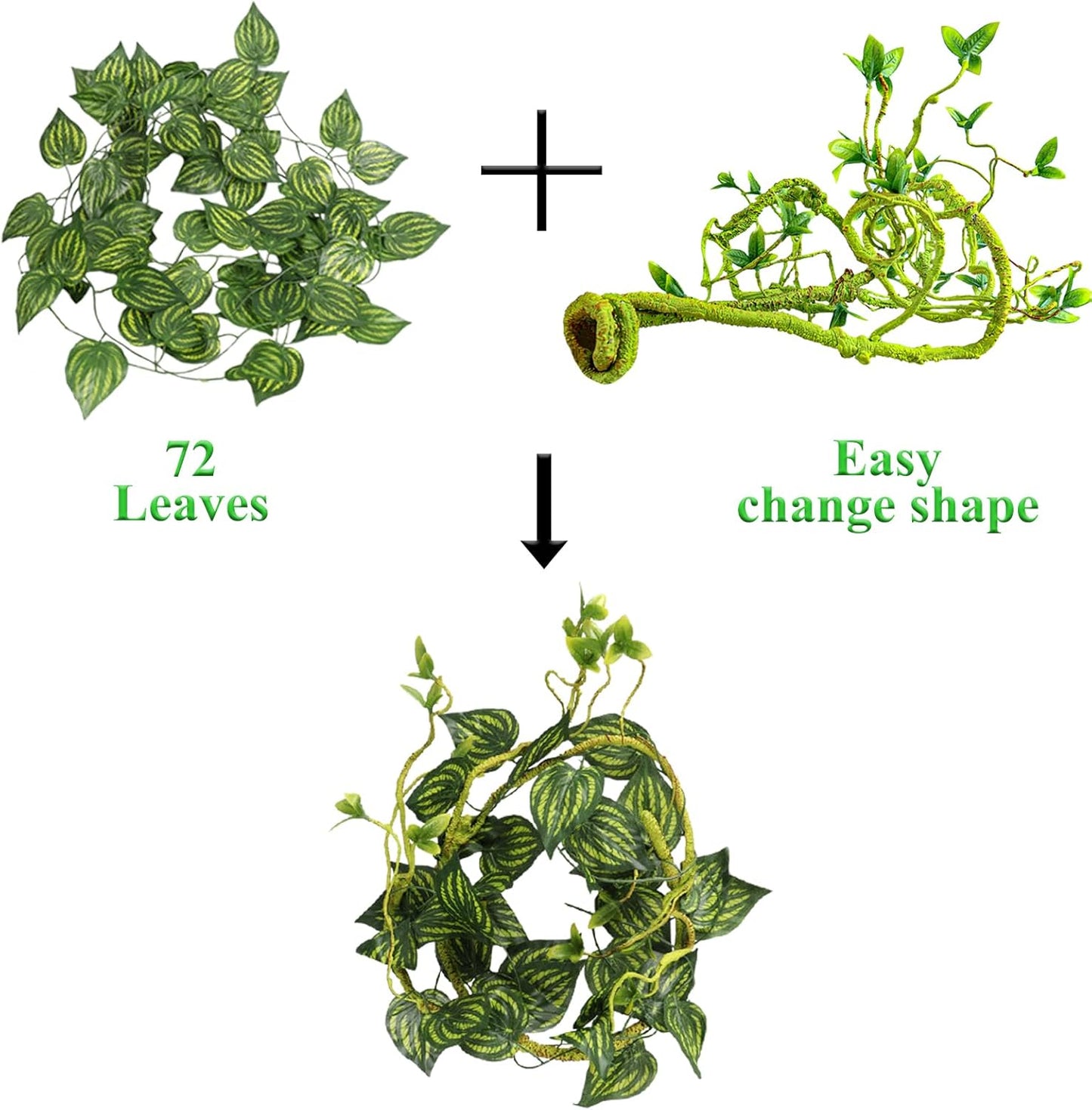 Reptile Vines Plants for Terrarium, Flexible Vines Jungle Climbing Branch with Leaves Tank Decor for Snakes Bearded Dragons Geckos Hermit Crabs Lizards Chameleons