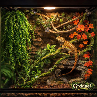Reptile Vines Plants for Terrarium, Flexible Vines Jungle Climbing Branch with Leaves Tank Decor for Snakes Bearded Dragons Geckos Hermit Crabs Lizards Chameleons