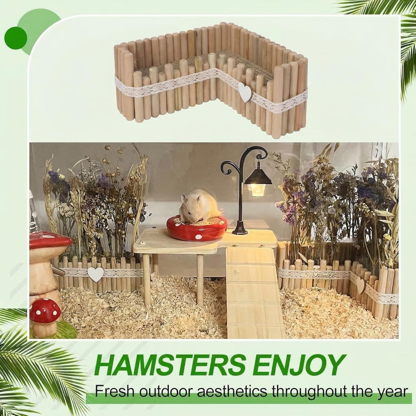 Hamster Cage Sprays Flower Foraging Holder - Natural Wood Feeding Stand, Small Pet Habitat Accessories for Hamsters Mouse Guinea Pig Dwarf Gerbils Syrian Mice (Leaf - Rectangle)