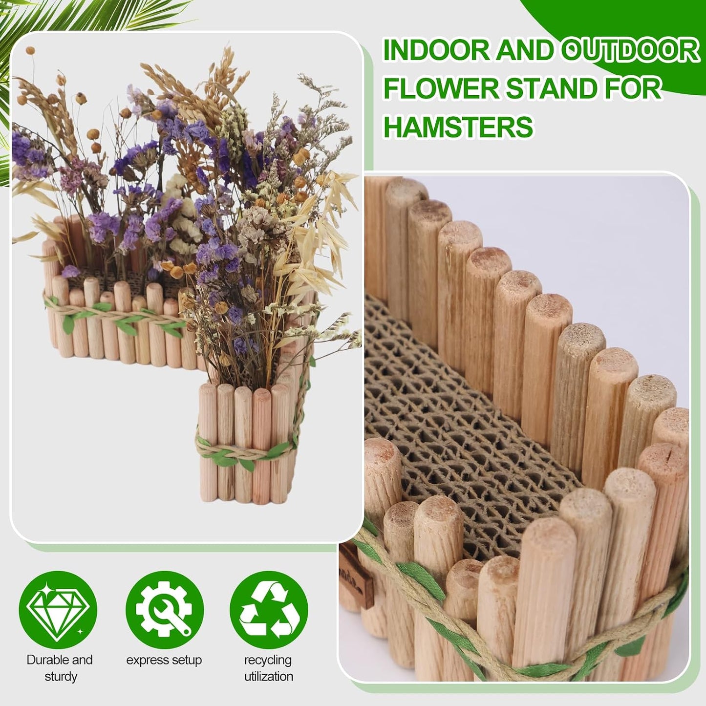 Hamster Cage Sprays Flower Foraging Holder - Natural Wood Feeding Stand, Small Pet Habitat Accessories for Hamsters Mouse Guinea Pig Dwarf Gerbils Syrian Mice (Leaf - Rectangle)