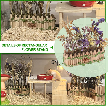 Hamster Cage Sprays Flower Foraging Holder - Natural Wood Feeding Stand, Small Pet Habitat Accessories for Hamsters Mouse Guinea Pig Dwarf Gerbils Syrian Mice (Leaf - Rectangle)