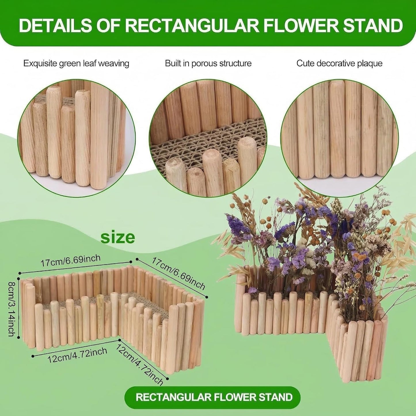 Hamster Cage Sprays Flower Foraging Holder - Natural Wood Feeding Stand, Small Pet Habitat Accessories for Hamsters Mouse Guinea Pig Dwarf Gerbils Syrian Mice (Leaf - Rectangle)