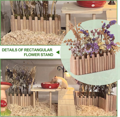 Hamster Cage Sprays Flower Foraging Holder - Natural Wood Feeding Stand, Small Pet Habitat Accessories for Hamsters Mouse Guinea Pig Dwarf Gerbils Syrian Mice (Leaf - Rectangle)