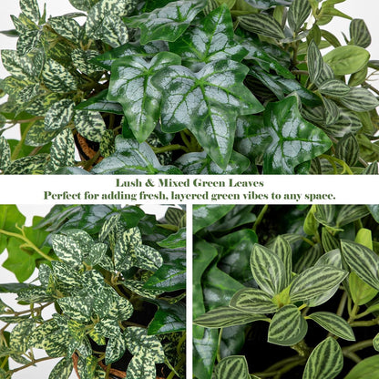 Fake Hanging Plant with Pot, Large Hanging Artificial Plants with Basket & Hanger Faux Greenery Plants Indoor Outdoor Decor Fake Alocasia Longiloba Plant in Pot for Wall Balcony Patio Office Bathroom