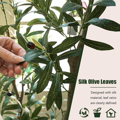 Olive Trees Artificial Indoor 7FT Tall, Faux Olive Tree with Black Basic Planter, Lifelike Fake Olive Plant Decorative, Silk Leaves and Premium Plastic Trunk for Home Living Room Office Decor