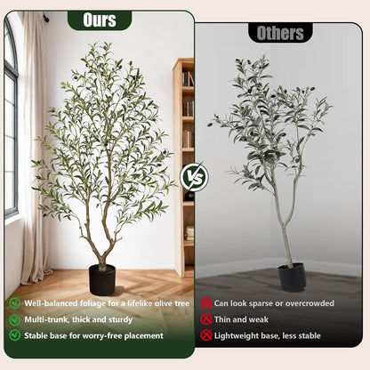 Olive Trees Artificial Indoor 7FT Tall, Faux Olive Tree with Black Basic Planter, Lifelike Fake Olive Plant Decorative, Silk Leaves and Premium Plastic Trunk for Home Living Room Office Decor