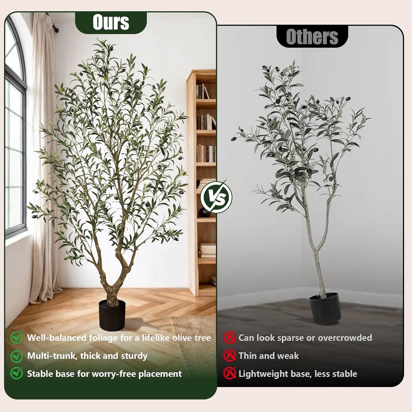 Olive Trees Artificial Indoor 7FT Tall, Faux Olive Tree with Black Basic Planter, Lifelike Fake Olive Plant Decorative, Silk Leaves and Premium Plastic Trunk for Home Living Room Office Decor