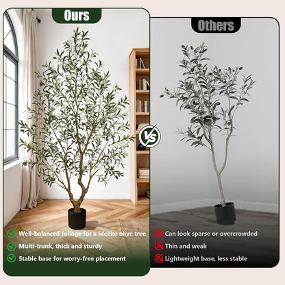 Olive Trees Artificial Indoor 7FT Tall, Faux Olive Tree with Black Basic Planter, Lifelike Fake Olive Plant Decorative, Silk Leaves and Premium Plastic Trunk for Home Living Room Office Decor