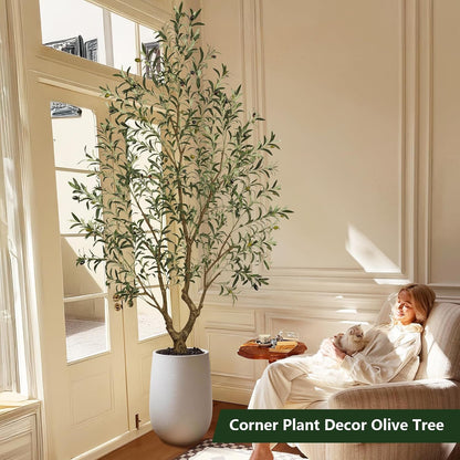 Olive Trees Artificial Indoor 7FT Tall, Faux Olive Tree with Black Basic Planter, Lifelike Fake Olive Plant Decorative, Silk Leaves and Premium Plastic Trunk for Home Living Room Office Decor