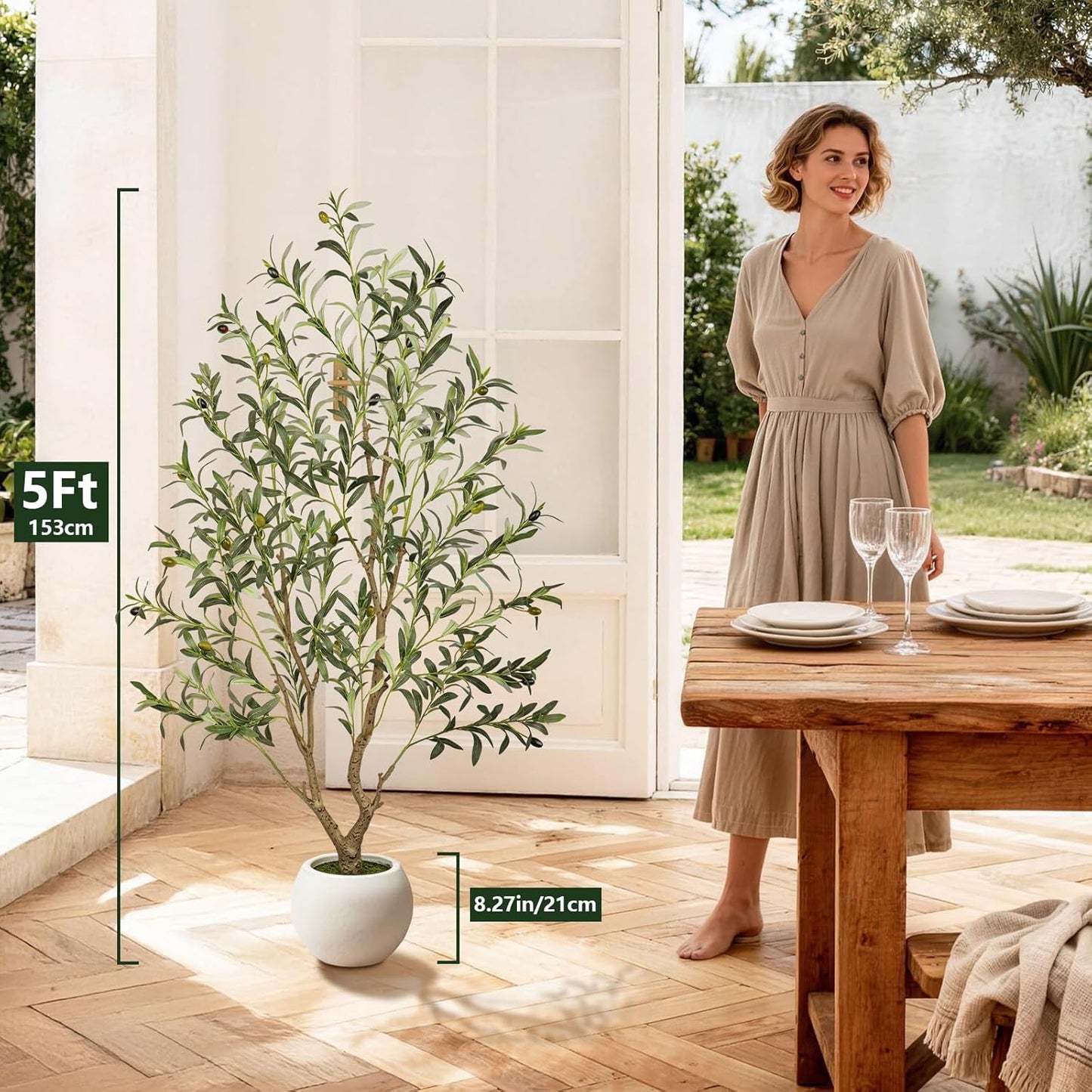 Olive Trees Artificial Indoor 7FT Tall, Faux Olive Tree with Black Basic Planter, Lifelike Fake Olive Plant Decorative, Silk Leaves and Premium Plastic Trunk for Home Living Room Office Decor