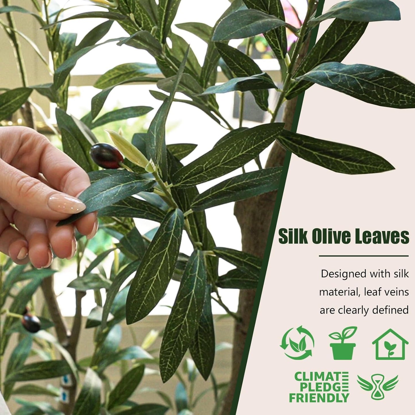Olive Trees Artificial Indoor 7FT Tall, Faux Olive Tree with Black Basic Planter, Lifelike Fake Olive Plant Decorative, Silk Leaves and Premium Plastic Trunk for Home Living Room Office Decor