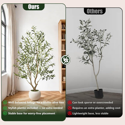 Olive Trees Artificial Indoor 7FT Tall, Faux Olive Tree with Black Basic Planter, Lifelike Fake Olive Plant Decorative, Silk Leaves and Premium Plastic Trunk for Home Living Room Office Decor