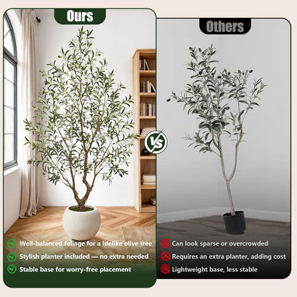 Olive Trees Artificial Indoor 7FT Tall, Faux Olive Tree with Black Basic Planter, Lifelike Fake Olive Plant Decorative, Silk Leaves and Premium Plastic Trunk for Home Living Room Office Decor