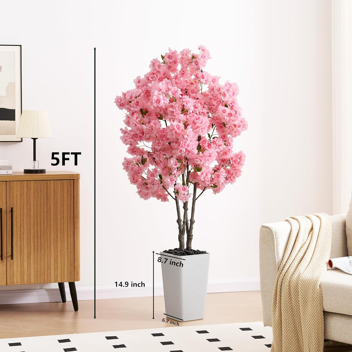 Artificial Cherry Blossom Tree 5FT, Pink Large Fake Plants Indoor