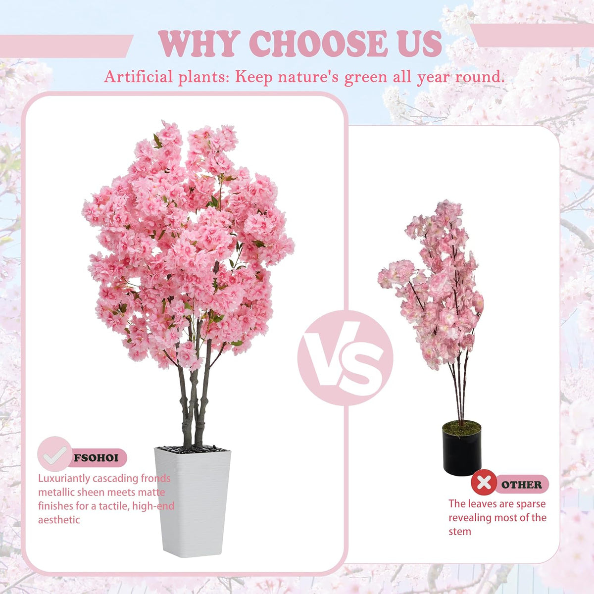 Artificial Cherry Blossom Tree 5FT, Pink Large Fake Plants Indoor