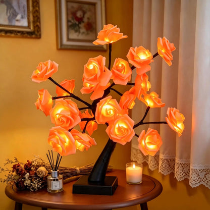 24 LED Orange Rose Tree Light, Artificial Bonsai Flower Table Lamp, USB Battery Powered Romantic Night Light for Bedroom Living Room Party Wedding, Valentine's Day Mother's Day for Her