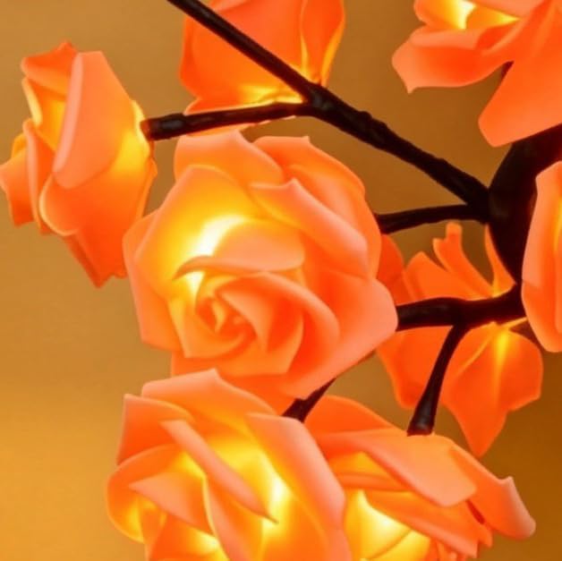 24 LED Orange Rose Tree Light, Artificial Bonsai Flower Table Lamp, USB Battery Powered Romantic Night Light for Bedroom Living Room Party Wedding, Valentine's Day Mother's Day for Her