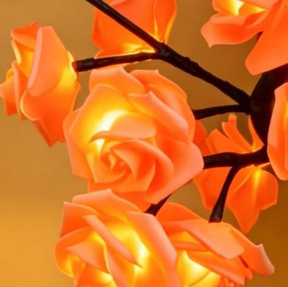 24 LED Orange Rose Tree Light, Artificial Bonsai Flower Table Lamp, USB Battery Powered Romantic Night Light for Bedroom Living Room Party Wedding, Valentine's Day Mother's Day for Her