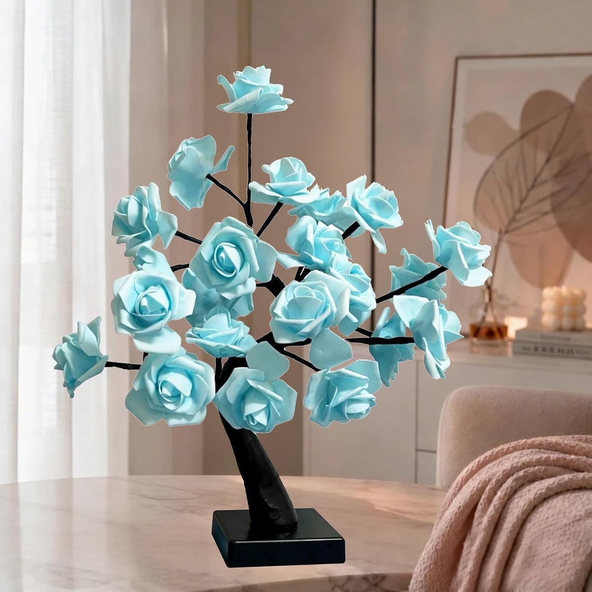 24 LED Orange Rose Tree Light, Artificial Bonsai Flower Table Lamp, USB Battery Powered Romantic Night Light for Bedroom Living Room Party Wedding, Valentine's Day Mother's Day for Her