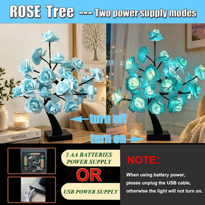 24 LED Orange Rose Tree Light, Artificial Bonsai Flower Table Lamp, USB Battery Powered Romantic Night Light for Bedroom Living Room Party Wedding, Valentine's Day Mother's Day for Her
