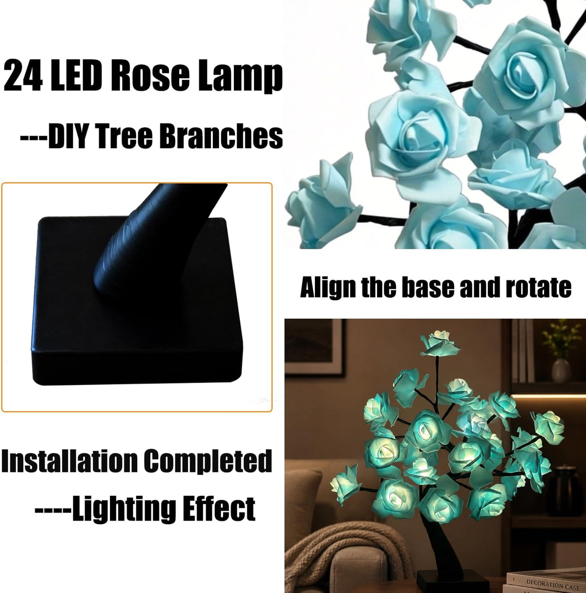 24 LED Orange Rose Tree Light, Artificial Bonsai Flower Table Lamp, USB Battery Powered Romantic Night Light for Bedroom Living Room Party Wedding, Valentine's Day Mother's Day for Her